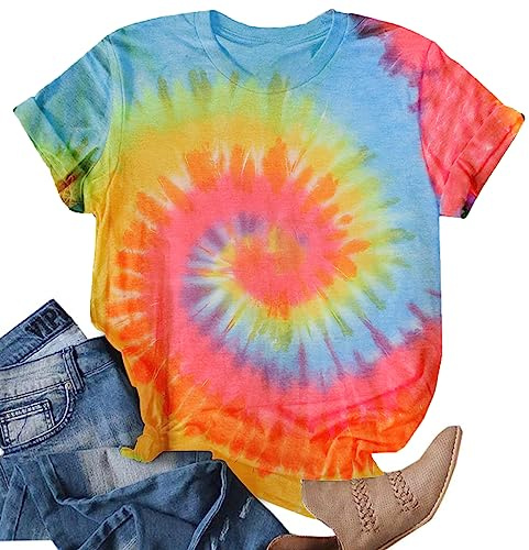 Tie Dye T Shirts for Women Rainbow Shirts Funny Short Sleeve Tops