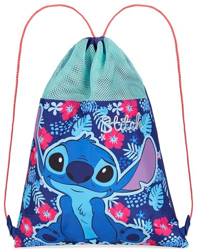 Disney Mochila con Cuerdas para Niños - Bolsa para Nadar, Bolsa de Educación Física (Azul Stitch)