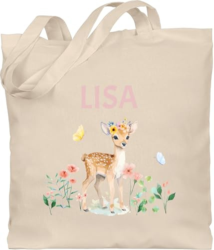 Geschenk mit Namen personalisiert by Shirtracer - Baumwolltasche - Reh mit Name personalisiert I Rehkitz I Rehe