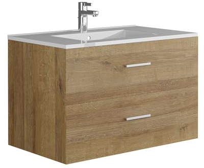 Vente-unique - Meuble de Salle de Bain Suspendu avec Simple Vasque - Coloris Naturel Clair - 80 cm - Kayla