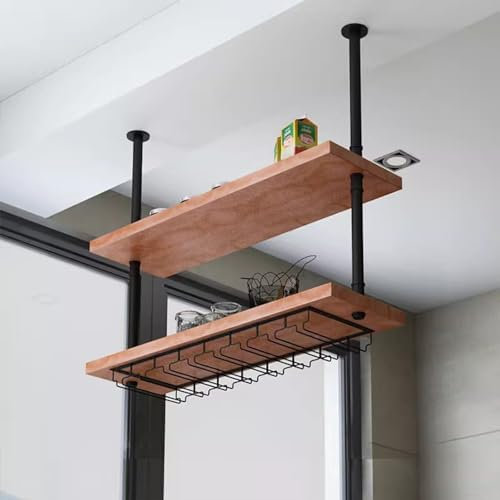 Mensola sospesa a soffitto Portabottiglie moderno per vino, portabicchieri da vino a parete a 2 strati, mensole sospese da 60 cm-120 cm Espositore per organizzatore da cucina ( Size : 60x25x70cm )