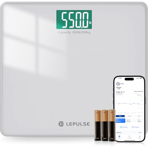 LEPULSE 550lb Bathroom Digital Scale for Body Weight BMI, Extra Wide Platform High Capacity Large Backlit Display, Most Accurate Bathroom Scale up to 550 lbs Weight Scale with APP, 8mm Tempered Glass