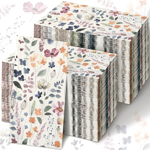 Seajan 200 Pcs Floral Paper Guest Napkins Disposable Hand Towels for Bathroom Paper Disposable Guest Towels Napkins for Spring and Summer Wedding Bathroom Birthday Dinner Party
