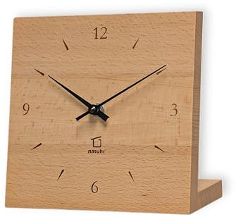 Natuhr Tischuhr Eiche Buche Holz - Knick - Massivholz Design 17,5 x 17,5 cm (geräuscharmes Quarz-Uhrwerk, Buche geölt)