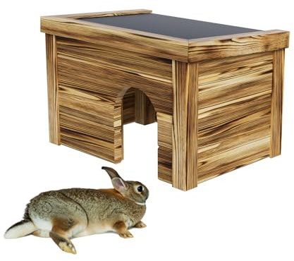 QLS Casetta per piccoli animali in legno, per conigli, casa per roditori, fiammata, per esterni