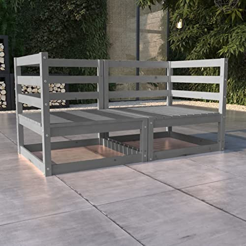 BUKSCYJS Sofas,Gartensofas,Schlafsofas,Gartenmöbel,2-Sitzer-Gartensofa Grau Kiefer Massivholz für Hinterhöfe, Terrassen, Pools, Balkone, Veranden oder Gärten