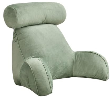 Lesekissen Lendenkissen Bettkissen für Sofa Bett,Rückenkissen mit Armlehnen,mit Abnehmbarer Nackenrolle,Bettkissen Rückenlehne zum Lesen, Faulenzen und Fernsehen,Grün-Higher