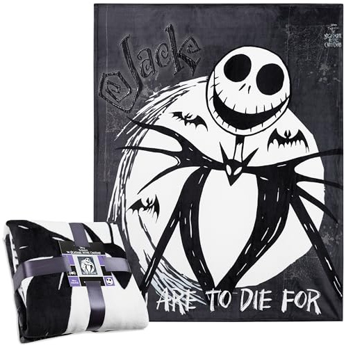Disney The Nightmare Before Christmas Kuscheldecke 150x130cm, Weiche Fleece Bett- und Sofadecke, Flauschige Decke mit Design, Xmas Geschenke für Fans (Schwarz/Weiß)