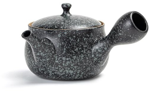 Tetera de cerámica TEANAGOO con infusor | Tetera pequeña de cerámica con asa lateral con infusores para té suelto/Kyusu japonés (8.5 oz) con infusor | Teteras para fiestas té, VP1, Rock Black