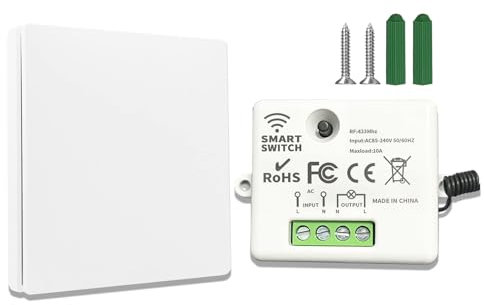 Bkiyougo Wireless Switch And Receiver, Smart Light Switch, Kinetic Switch Radio Frequency Safety Switch and Relay receiver controller, No Battery Self-generating switch