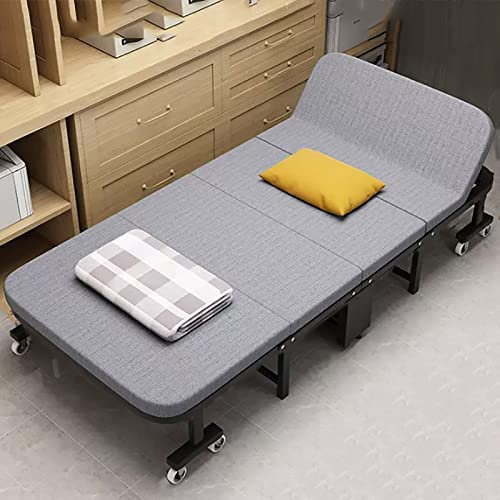 Klappbett mit Matratze, Gästebett Klappbar mit Rädern, Gästebett mit 6 Einstellbaren Positionen, Tragbares Faltbares Gästebett für Zuhause, Das Nickerchen im Büro und im Freien, Einfache Lagerung(190x