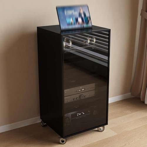 LYXWGRZD Audio Rack HiFi Regal, höhenverstellbarer HiFi Rack, Phonoschrank mit gehärtetem Glas, Record Player Stand, Kühllochdesign(Nero,100cm/39.3in)