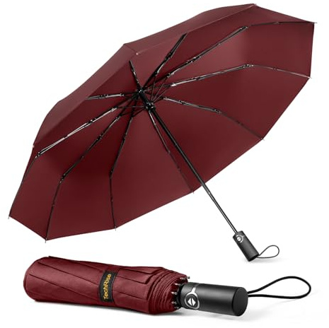 TechRise Regenschirm Taschenschirm Sturmfest Groß -10 Rippen Windsicherer Sturm Taschenschirm Schirm, automatisch kompakt mit einem Knopf Öffnen und Schließen automatisch