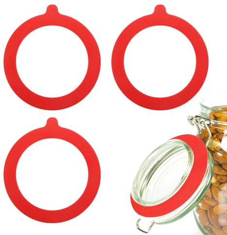 sourcing map 4 Pcs Silicone Replacement Gasket for Glass Jars, 3.7 Inch OD Silicone Seals Rings Airtight Leakproof Mason Jar Sealing Rings for Canning Jar Glass Top Jars, Red