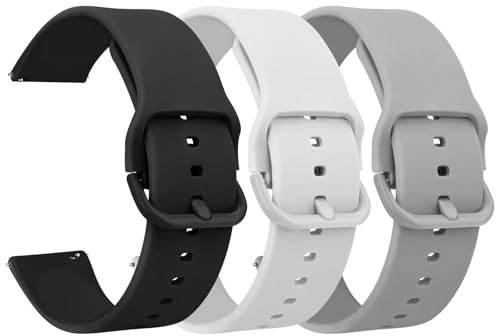 Amzpas 3 Stycken Ersättning Klockarmband Silikon 20 mm 22 mm, Snabbkoppling Ersättningsband Klocka Remmar, Klockor Tillbehör för Kvinnor Män, 20mm