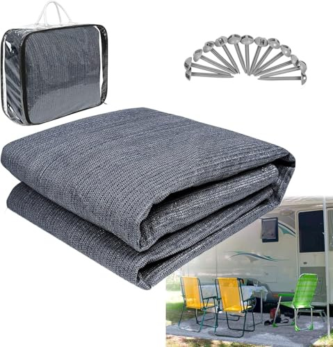 VA-Cerulean Vorzeltteppich 250x250cm Outdoor Teppich Campingteppich HDPE Zeltteppich Zeltunterlage Vorzeltboden mit Heringe,Tragetasche, Für Camping,Picknick, Grau Blau