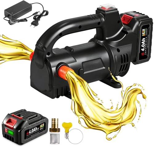 ONEVAN 40L/min Akku Dieselpumpe 4000mAh Akku für Transfer Diesel Kerosin | 30 Minuten Akkulaufzeit, 60 Liter-Fass in 1 Minute abpumpen, 4500U/min Bürstenlosen Motor, 10 Meter Hubheber