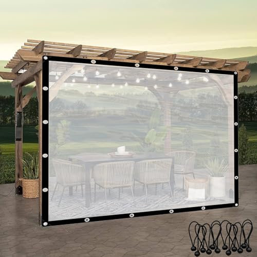 Paneles laterales de lona transparente impermeable para pérgola, patios, jardines y garajes, cortina de lona transparente con ojales, 4 x 2,5 m
