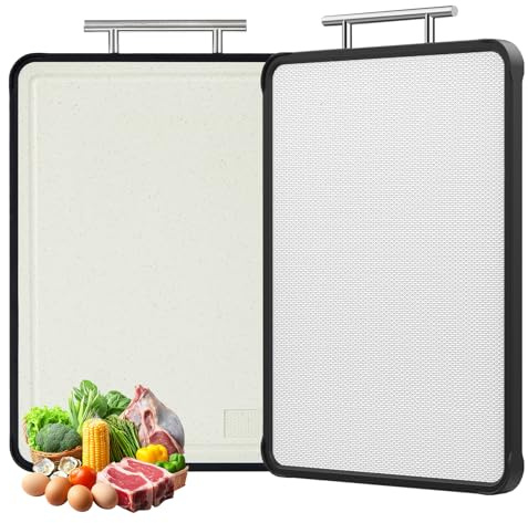 AceFly Stainless Steel Cutting Board, Dishwasher Safe Double Sided 316 Stainless Steel & Wheat Straw Cutting Board for Meat, Scratch Resistant & Non Toxic Chopping Board,Large Size 16 X 11