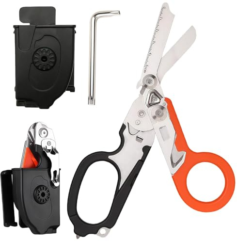 WANDGU Trauma Schere Rettungsschere: 6 in 1 Multitool Faltbare Scherenzange, Notfallschere Verbandsschere aus Edelstahl, für Professionelle Rettungsdienste, Outdoor Camping