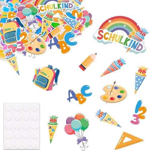 60Stück Tischdeko Einschulung Deko Konfetti Bunt,Streudeko Einschulung Schultüte ABC 123 Schulkind Tischdekoration Schulanfang Deko Konfetti für Schuleinführung Schulanfang Mädchen Junge