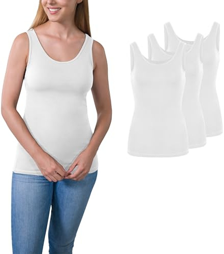 HRM Damen 3er Pack weiß 3XL I Basic Tank Top aus Baumwolle 95% mit Lycra-Anteil I Dehnbar & anpassungsfähig I Trägertop Damen mit U-Ausschnitt