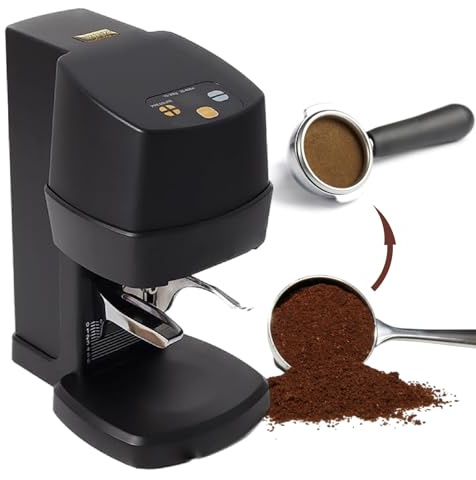 XEEAOFE Presse-Café Automatique 58 mm pour Café 100 W Presse Électrique à Poudre de Grains Plate/Filetée avec Alimentation Presse-Café Outil à Café,Black-PlainWeave