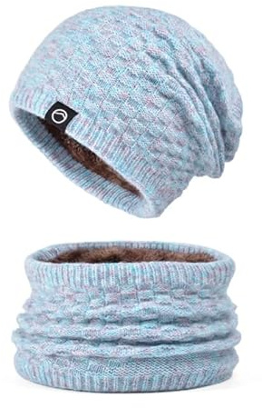 WANYI 2 in 1 Winter Mütze Schal Set Damen Wintermütze Warme Strickmütze Beanie Mütze mit Weiches Innenfutter 55-60CM