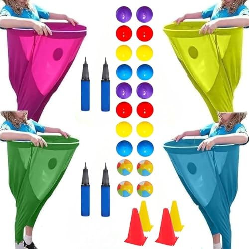 Oma-Hose Hinterhofspielset 4-teilig große Oma-Hose Outdoor-Spiel für Erwachsene mit 24 elastischen Bällen Riesenhose Outdoor-Wurfspiel Teamstaffel Spiel Party Familienfeier Hinterhofspielset