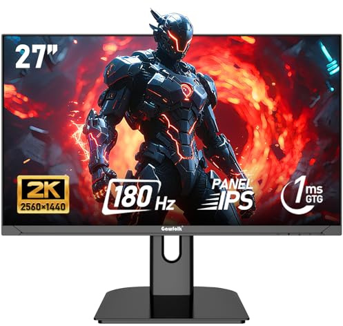 Gawfolk Écran PC IPS 27 Pouces, 2K WQHD (2560×1440P), 180Hz Moniteur Gaming, 1ms Bezel-Less, 100% sRGB, 178° Grand Angle, HDMI, DisplayPort, Compatible avec Les Fixations murales VESA75*75MM - Noir