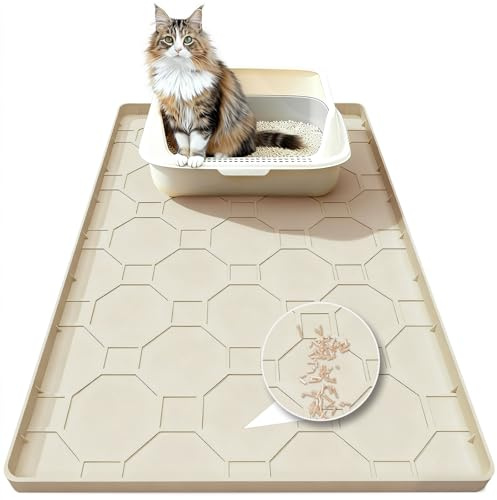 Tappetino per lettiera per gatti 86 x 56 cm, grande tappetino in silicone per trattenere la lettiera e controllarne la dispersione, impermeabile e facile da pulire