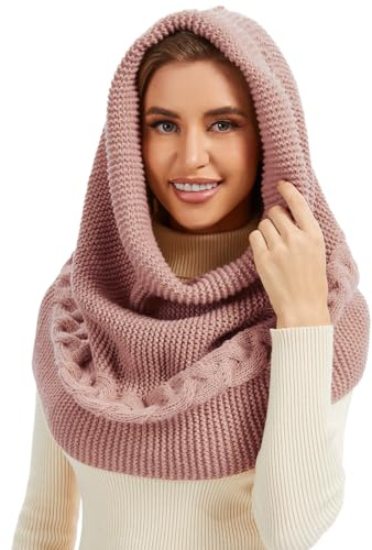 JFAN Sombreros de Invierno para Mujer Unisex Cálido Pasamontañas de Punto Beanie Resistente al Viento Gorro con Capucha Bufanda,Rosa Talla única