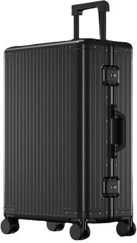 Hartschalen Koffer aus All Aluminium Magnesium Legierung mit Spinner Rädern, Trolley Bordcase Handgepäck aus Aluminium, Koffer aus Metalllegierung, Rollkoffer für Geschäftsreisen (Schwarz, 61CM-70L)