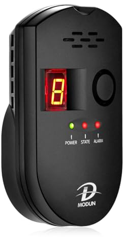 D MODUN Detector de Gas, Gas Natural/LPG/Detector fugas gas Carbón, Monitor de gas con Alarma Sonora y Pantalla Digital LED, Alarma de gas Metano Propano Butano Inicio, adecuado para Cocina, RV,Garaje