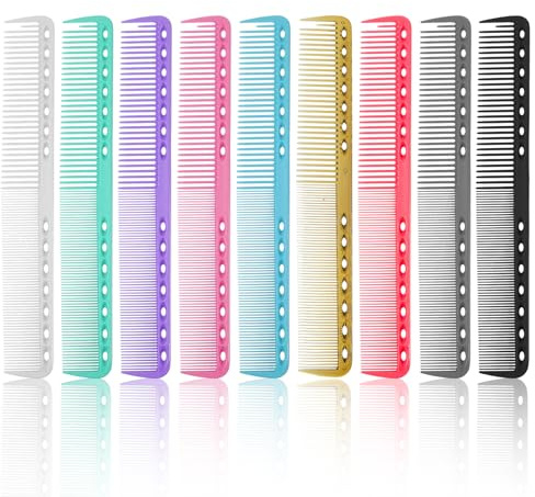 Guduling 9pcs Hairdressing Comb, Hair Cutting Combs Professional, Double Tooth Wide & Fine Tooth Cutting Comb Hairdressing for Man & Woman Stylist Salon (9 Colors)