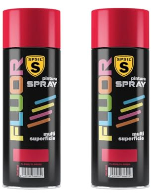 SPSIL Pintura Spray Brillante Rojo Fluor(pack of 2) 200ml, Metal Secado RápidoPintura Profesional Interior Exterior, Aplicación Fácil en Madera Plástico, DIY Decoración Muebles Automóviles