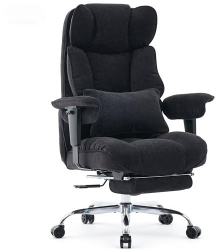 Efomao Bürostuhl, Stoffstuhl Ergonomisch mit Fußstütze, Komfortabler Polsterstuhl bis 200kg mit Lendenkissen & Nackenkissen, Höhenverstellbarer Schreibtischstuhl