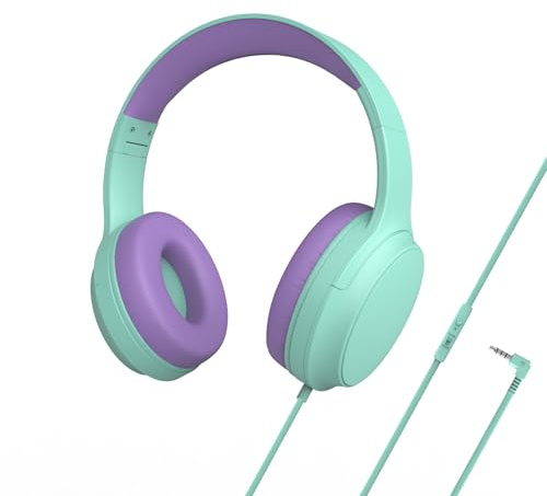 Usoun Kids Headphones,Wired Headphones for Kids Over Ear with Microphone,85/94dB Volume Limiter Headphone for Kids Boys Girls Teens Children,3.5mm Wired Foldable Headphone for School/Tablet (Green)