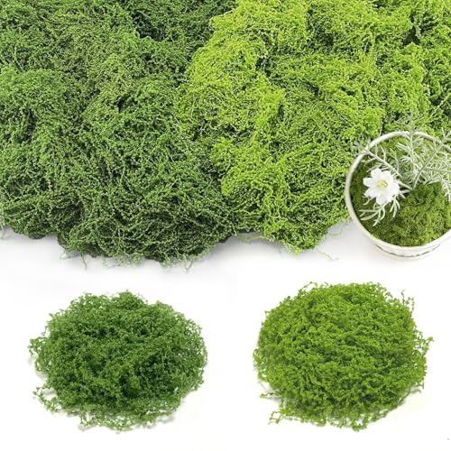 Jiaoshou Pan 200g Musgo Artificial para Decorar, Musgo Falso Vegetal, Lavable sin Pelusa, para Manualidades, Pesebre, Decoración de Pared, Acuario (100g Verde Oscuro + 100g Verde Claro)