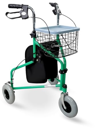 MedacsiCare 3 Wheel Walker for Seniors, Lightweight Foldable Rollator Walker with 8 Inch Wheels, Storage Basket, Adjustable Height Handles, Narrow Rolling Walker for Indoor Outdoor Use, Green