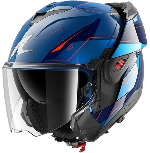 SHARK, Casque Moto Modulable OXO MEKARIUM Blue Chrome Orange BUO, XL