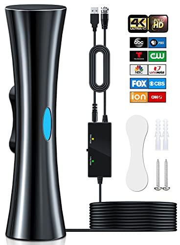 3300+ Miles Range TV Antenna for Smart TV, Upgraded Digital HD Antenna for HDTV Indoor/Outdoor with Amplifier and Signal Booster-Support 360°Reception 4K 1080p for All Television-33ft Coax HDTV Cable