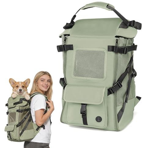 Hunderucksack für mittelgroße Hunde, Belastbarkeit 3-16kg, Atmungsaktiv und Bequem Haustier, Wasserdicht, Tragbarer Verstellbarer Hundetragerucksack für Wandern, Reisen