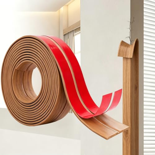 Paraspigoli Muro e Modanatura Adesiva per Pareti 3m x 40mm, Battiscopa Adesivo in PVC Flessibile, Modanature per Pareti Impermeabili per Angoli, Cucina, Bagno e Finestre (Effetto Legno-40MMx3M)