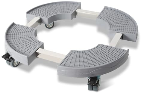 Monucep Rodillo para plantas de 38 a 54,5 cm de diámetro, ajustable, hasta 200 kg, con ruedas de 360° y freno, resistente a la intemperie para balcón, terraza, jardín, salón, interior y exterior