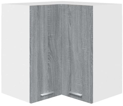 HFXHIJXQ Armoire d'angle Suspendue Lyon, Meuble de Cuisine Haut d'angle 57x57x60 cm en Bois d'ingenierie, Placard de Rangement Mural avec 2 etageres pour Vaisselle et casseroles, Gris Sonoma