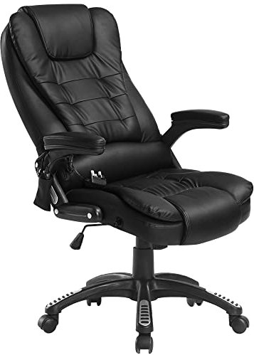 HOMCOM Massagesessel Bürosessel Bürostuhl Chefsessel Gamingsessel 6 Punkt Vibrations Massage mit Wärmefunktion Kunstleder Ledersessel drehbar Schwarz 70 x 70 x 111 – 121cm