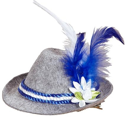 W WIDMANN MILANO Party Fashion 95709 - Minifedora Edelweiß, Weiß/Blau, aus Filz, Tracht, Bierfest, Haarklammer, Hut, Kopfschmuck, Accessoire, Karneval, Mottoparty