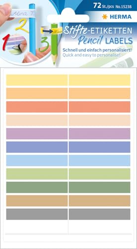 HERMA 15238 Penne di etichette, Adesivo Permanente, in carta 3 fogli con 60 Etichette/Confezione, 10 X 46 mm, disponibile in diversi colori