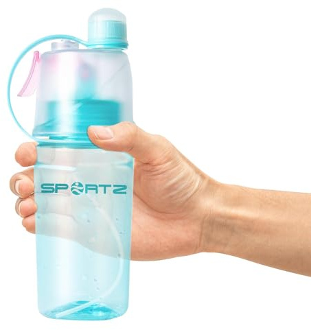 Aquarius Sports Water Bottle 400ml with Built-in Spray Function and Carry Strap BPA Free, Leak Proof Lightweight Unique Sipper Easy to Clean and Durable, Blue